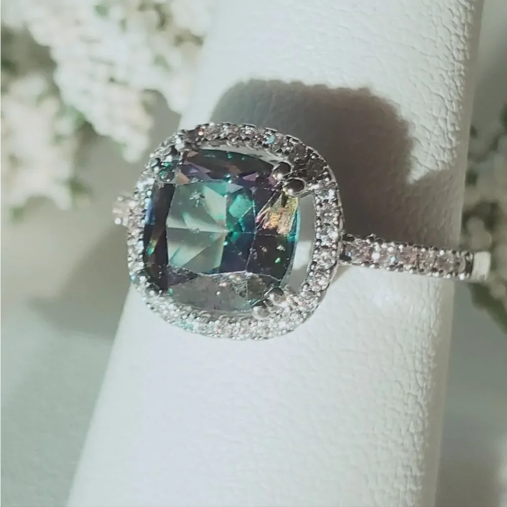 Mystic Topaz Cocktail Ring 14K White Gold surrounded by 38 Clear White Topaz